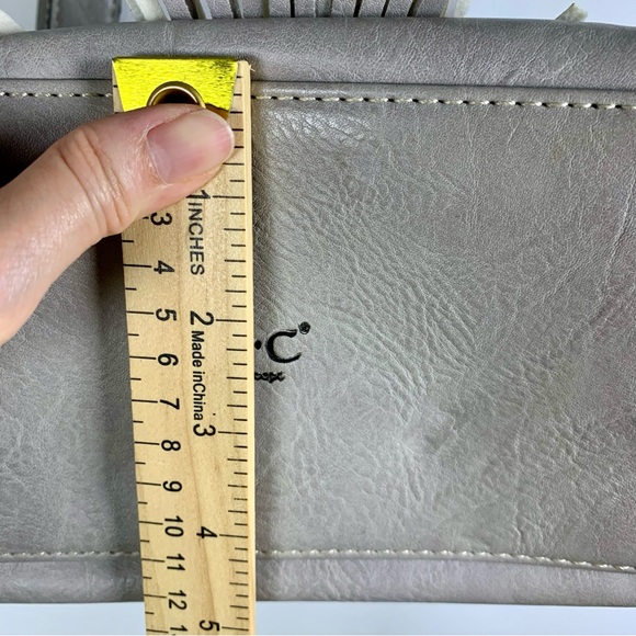 BOC Born Concept Shoulder Bag Purse Light Dove Gray Ivory Tassel Boho‎ Y2K - Picture 14 of 14